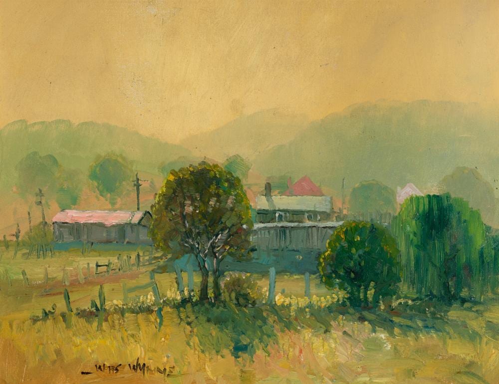James Wynne comparable auction result: james wynne 1944 misty morning at kendall north coast oil on canvas on board 34 x 44 cm frame 44 x 54 x 3 cm signed lower left
