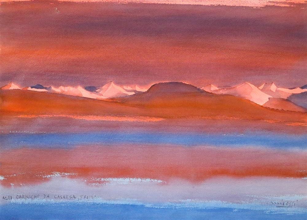 Mario Micossi comparable auction result: mario micossi italian born 1922 alpi carniche da casarsa friuli watercolor on paper ink signed and titled at base unframed