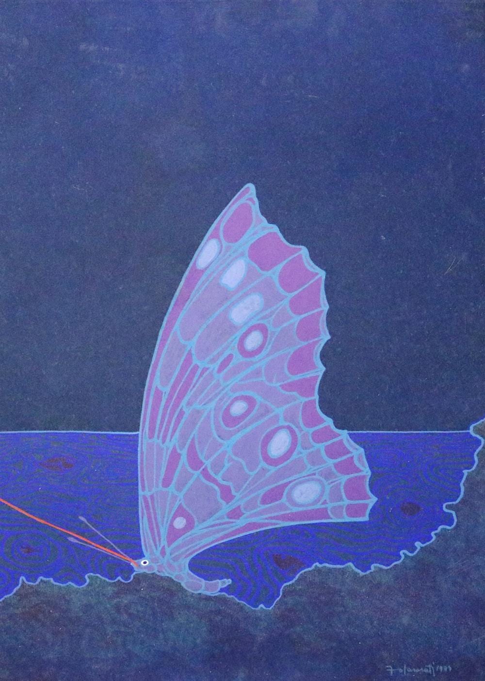 Francesco Casorati comparable auction result: francesco casorati italian 1934 2013 purple butterfly 1977 mixed media on heavy paper board signed and dated lower right hand