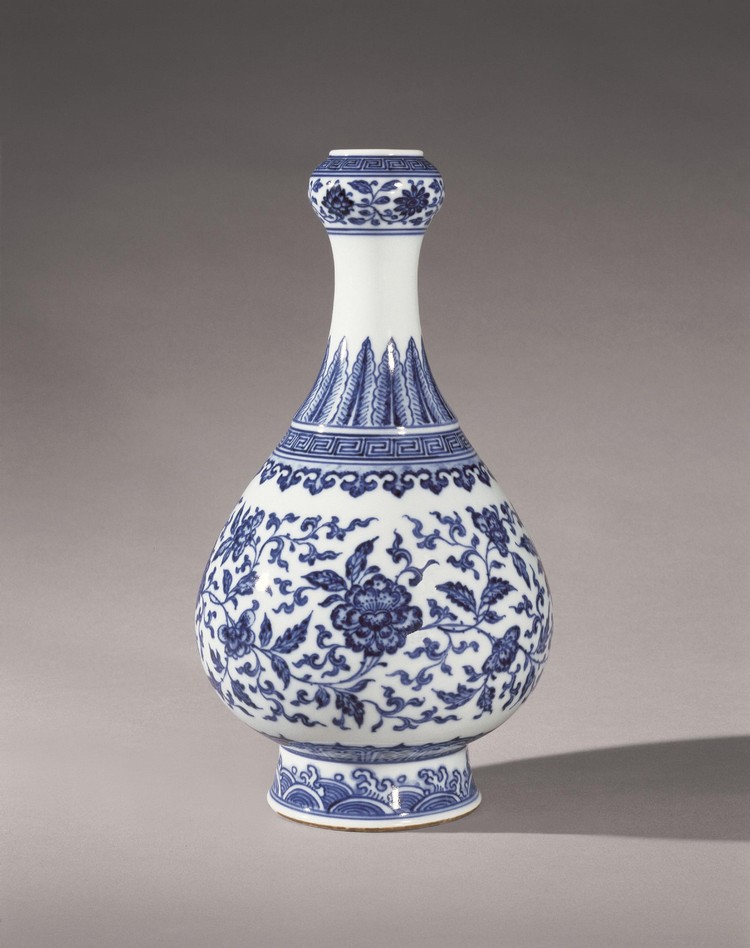 A Fine And Very Rare Blue AND WHITE GARLIC-MOUTH 'FLOWERS' VASE MARK AND PERIOD OF YONGZHENG comparable sale