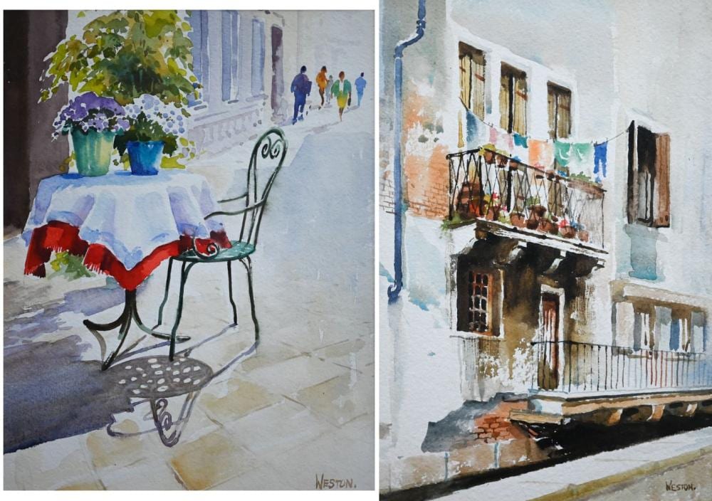 david weston b 1942 a table in venice watercolour signed lower right label to verso title · Andrew Smith & Son · 2024-03-20 David Weston comparable auction result: david weston b 1942 a table in venice watercolour signed lower right label to verso title