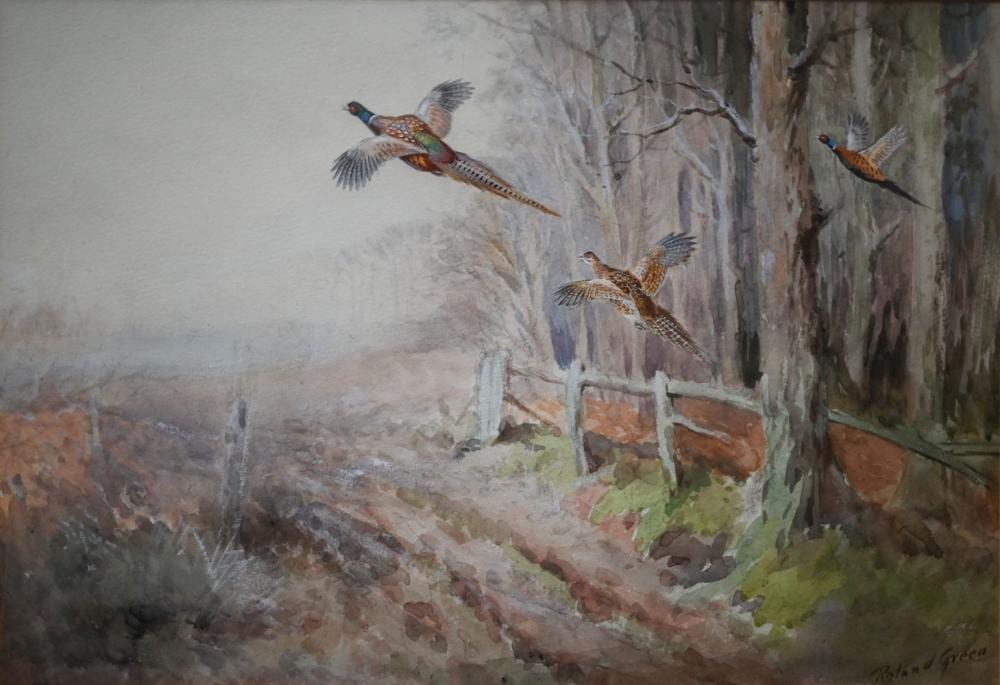 Roland Green comparable auction result: roland green 1890 96 1972 study of pheasants flying watercolour signed lower right 28 x 41 cm