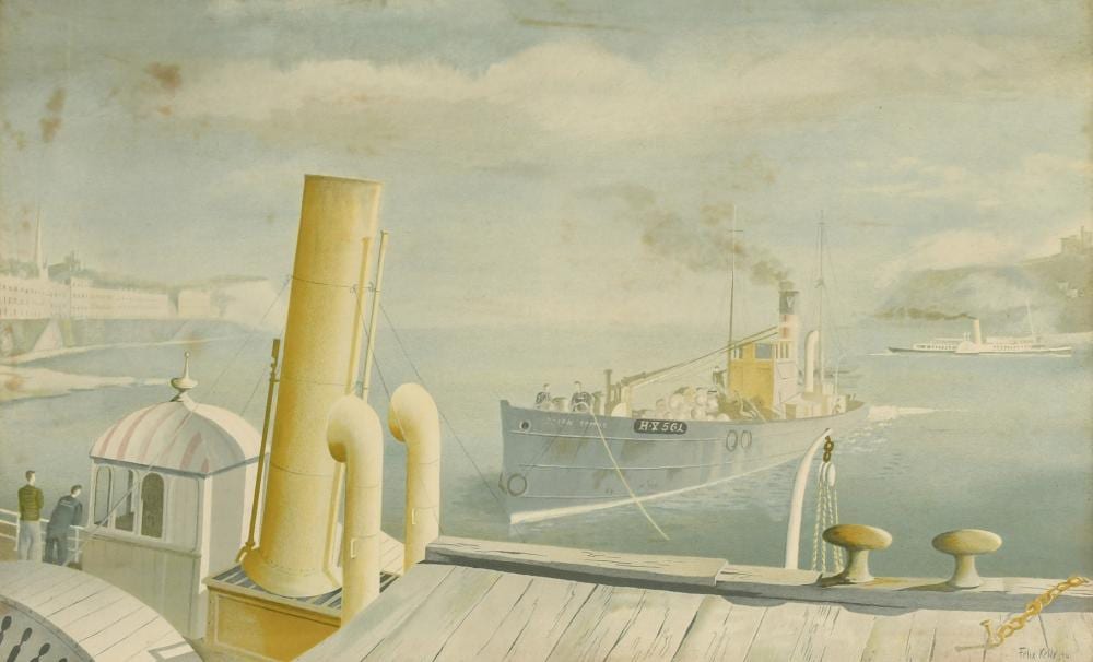 Felix Kelly comparable auction result: felix kelly 1914 1994 drifter and paddle steamer lithograph circa 1946 16 5 x 26 5 42 x 67 5cm