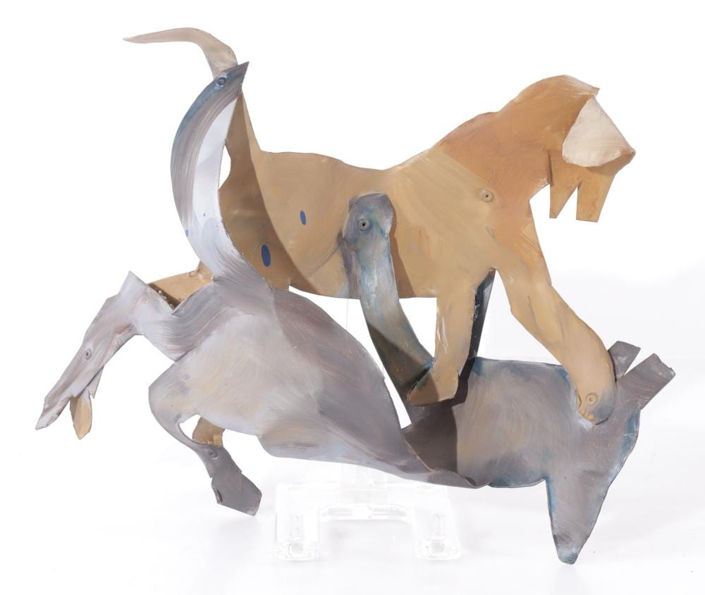 Timothy Woodman comparable auction result: timothy woodman dogs playing aluminum