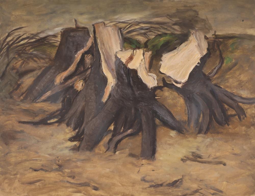 Arthur Runquist comparable auction result: arthur runquist four dark stumps oil