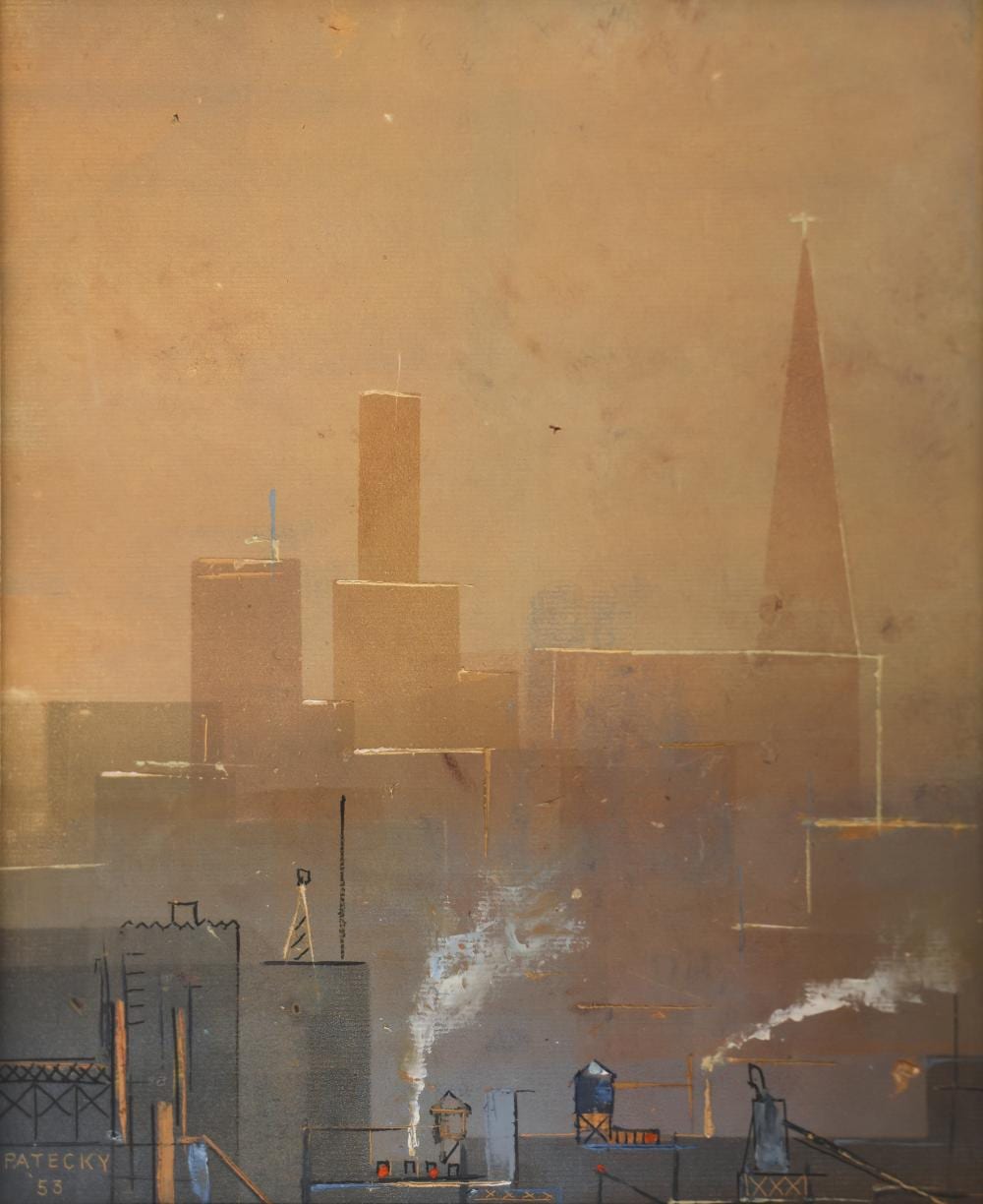 Albert Patecky comparable auction result: albert patecky rooftops 1953 gouache