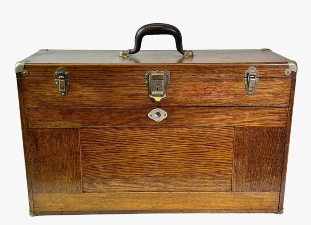 Auction comp thumbnail for Antique Machinists Tool Chest Watchmaking Tools (J. James Auctioneers and Appraisers, Lot 320)