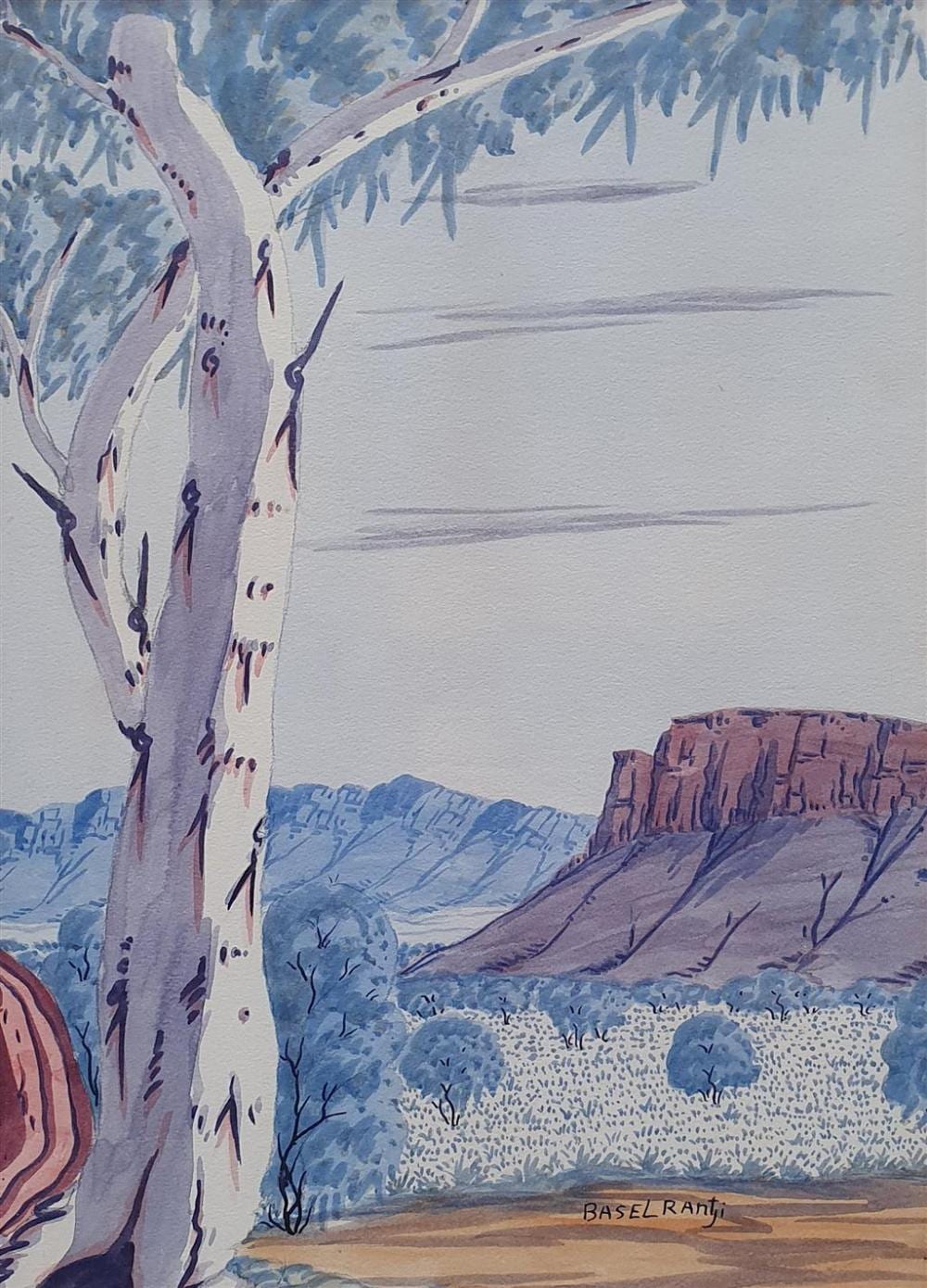 Basel Rantji comparable auction result: basel rantji australia 1936 1999 ghost gum in mcdonnell ranges watercolour signed lower right 23 x 33 cm framed 36 x 45 cm