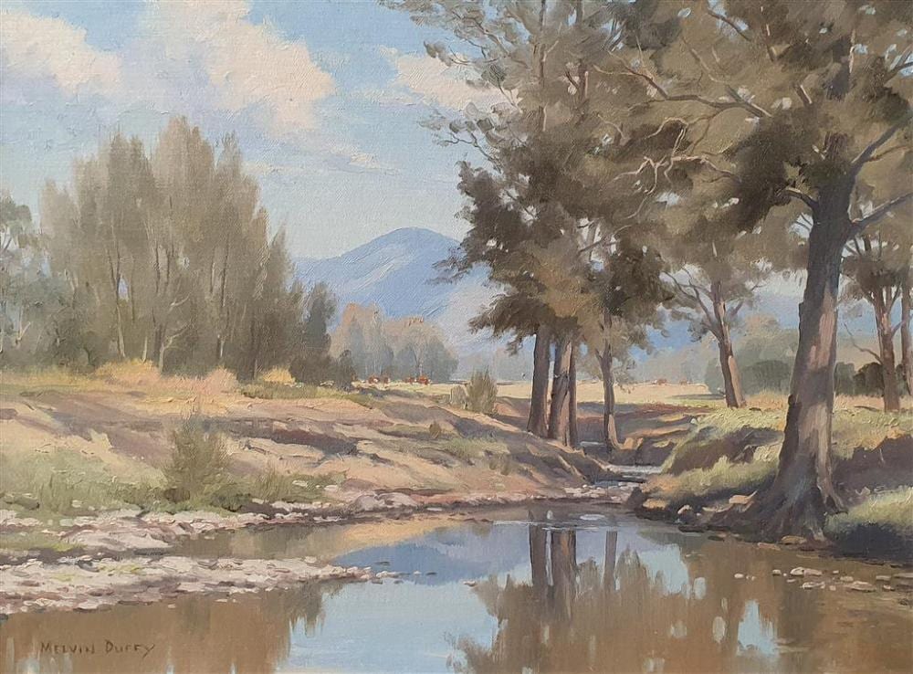 Melvin Duffy comparable auction result: melvin duffy australia 1930 avon backwater gloucester oil on board signed lower left 46 x 60cm framed 56 x 71 cm signed