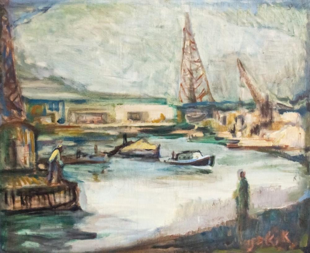Aharon Avni comparable auction result: aharon avni 1906 1951 harbor oil on canvas