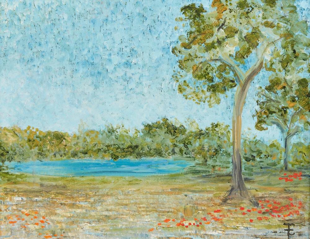 Elizabeth Charleston comparable auction result: elizabeth charleston american 1910 1997 secret pond ii 1967 oil on canvas 11 x 14in 28 x 36cm