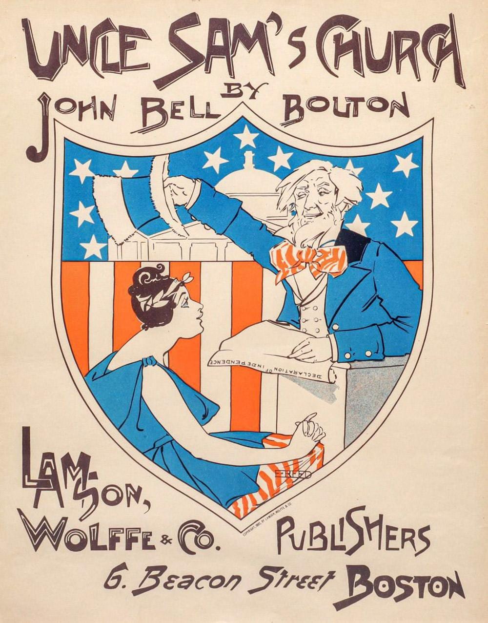 Ethel Reed comparable auction result: ethel reed 1874 1912 poster zincograph uncle sam s church by john bell bolton 1895
