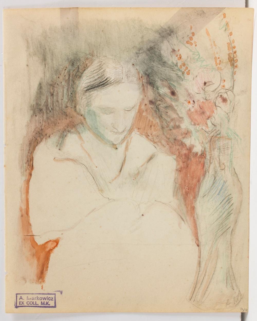 Arthur Markowicz comparable auction result: arthur markowicz 1872 1934 kobieta z wazonem na kwiaty a woman with a flower vase 20 jh