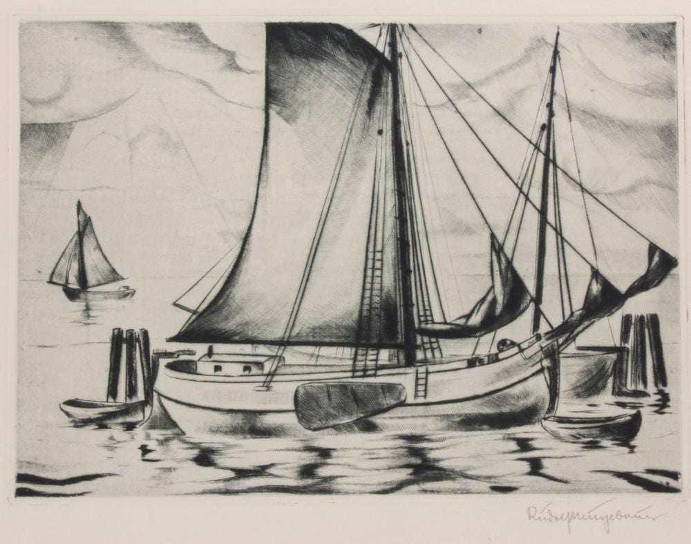 Rudolf Neugebauer comparable auction result: rudolf neugebauer 1892 1961 elbe hausboote nr 2 river elbe houseboats no 2 1947