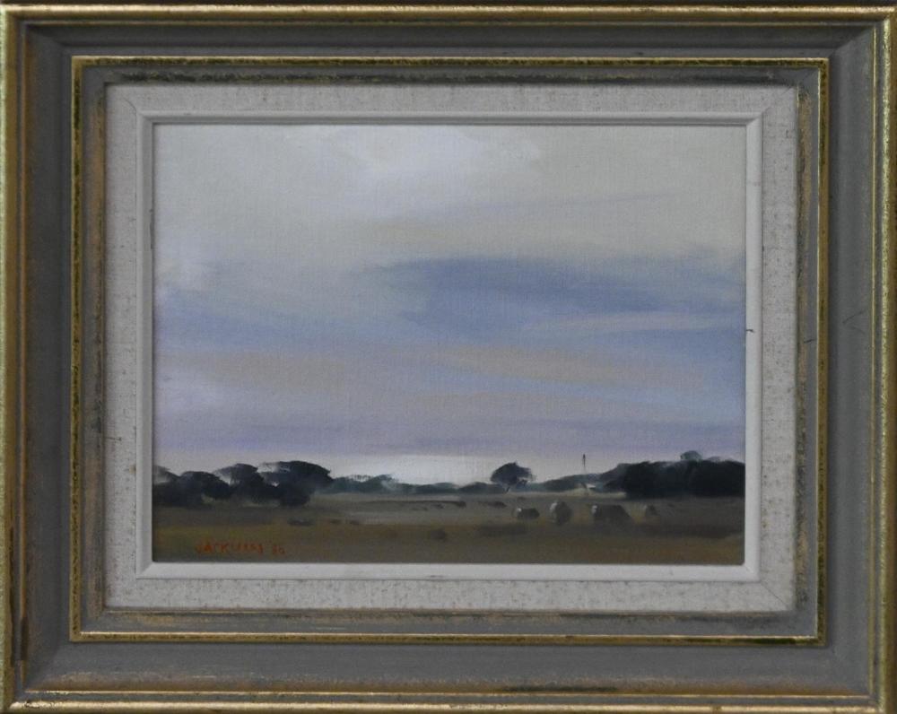 Hilary Jackman comparable auction result: hilary jackman glistening sea 1980 oil on canvasboard signed and dated lower left 24 x 29cm frame size 39 x 44cm