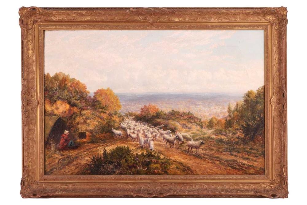George William Mote comparable auction result: george william mote 1832 1909 landscape with a flock of sheep and traveller on a roadside signed g w mote 1874 lower right oil on canvas 50 x 76 cm framed 65 x 91 cm