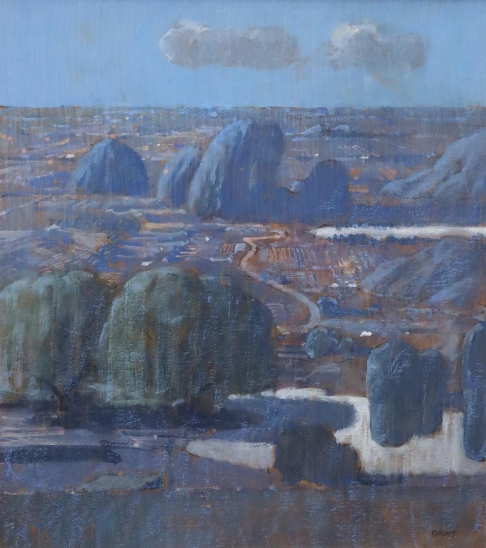 lawrence m daws 1927 mixed media on paper titled mountain landscape signed daws lower right measures 41cm x 36cm with philip bacon galleries sticker to verso · Albion Antique Auction Centre · 2024-04-04 Lawrence M. Daws comparable auction result: lawrence m daws 1927 mixed media on paper titled mountain landscape signed daws lower right measures 41cm x 36cm with philip bacon galleries sticker to verso