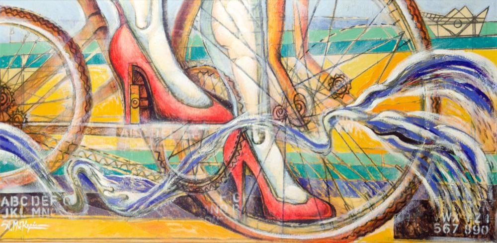 Andreas Makariou comparable auction result: andreas makariou cypriot snapshot with yellow bicycle