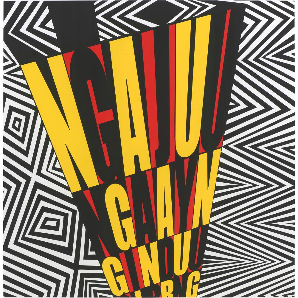 Brook Andrew comparable auction result: brook andrew born 1970 ngajuu ngaay nginduugirr i see you 2005 screenprint 100 x 98cm