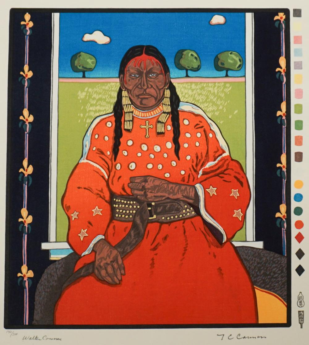 t c cannon american 1946 1978 woman at window woodblock in color on watermarked paper 1978 unframed 635 x 508 mm 25 x 20 in · Weschler's · 2024-04-12 T. C. Cannon comparable auction result: t c cannon american 1946 1978 woman at window woodblock in color on watermarked paper 1978 unframed 635 x 508 mm 25 x 20 in