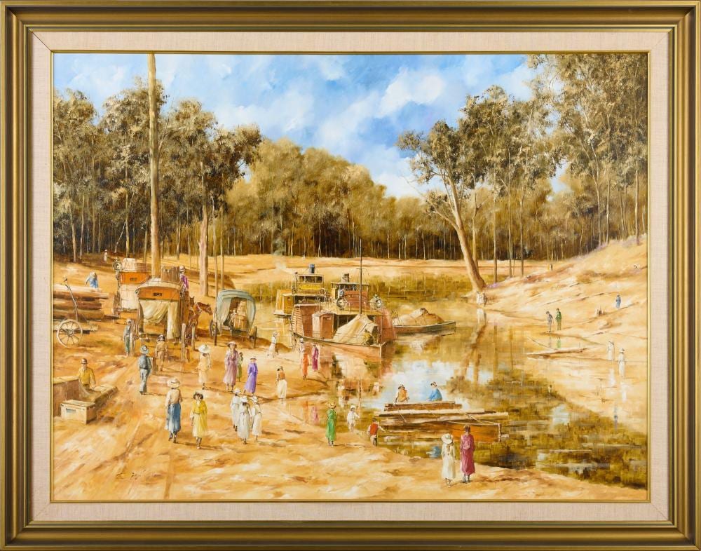 John Guy comparable auction result: john guy 1944 2000 country gathering oil on canvas 89x120cm