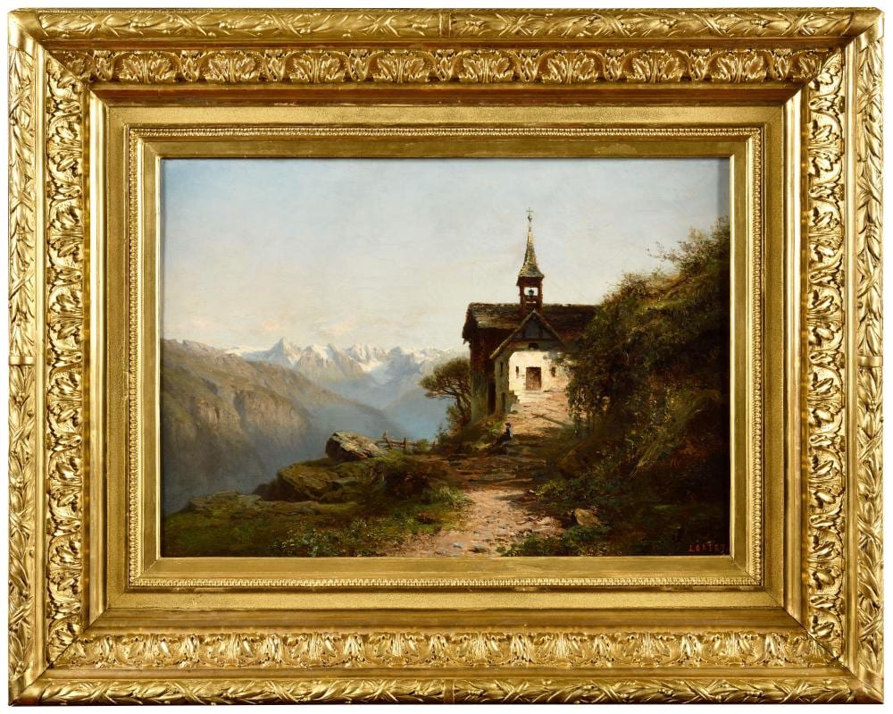 Leberecht Lortet comparable auction result: leberecht lortet 1828 1901 chapelle en haute montagne huile sur toil