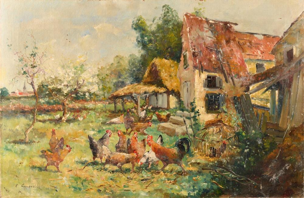 Edmond van Coppenolle comparable auction result: edmond van coppenolle c 1843 46 1915 le poulailler huile sur toile