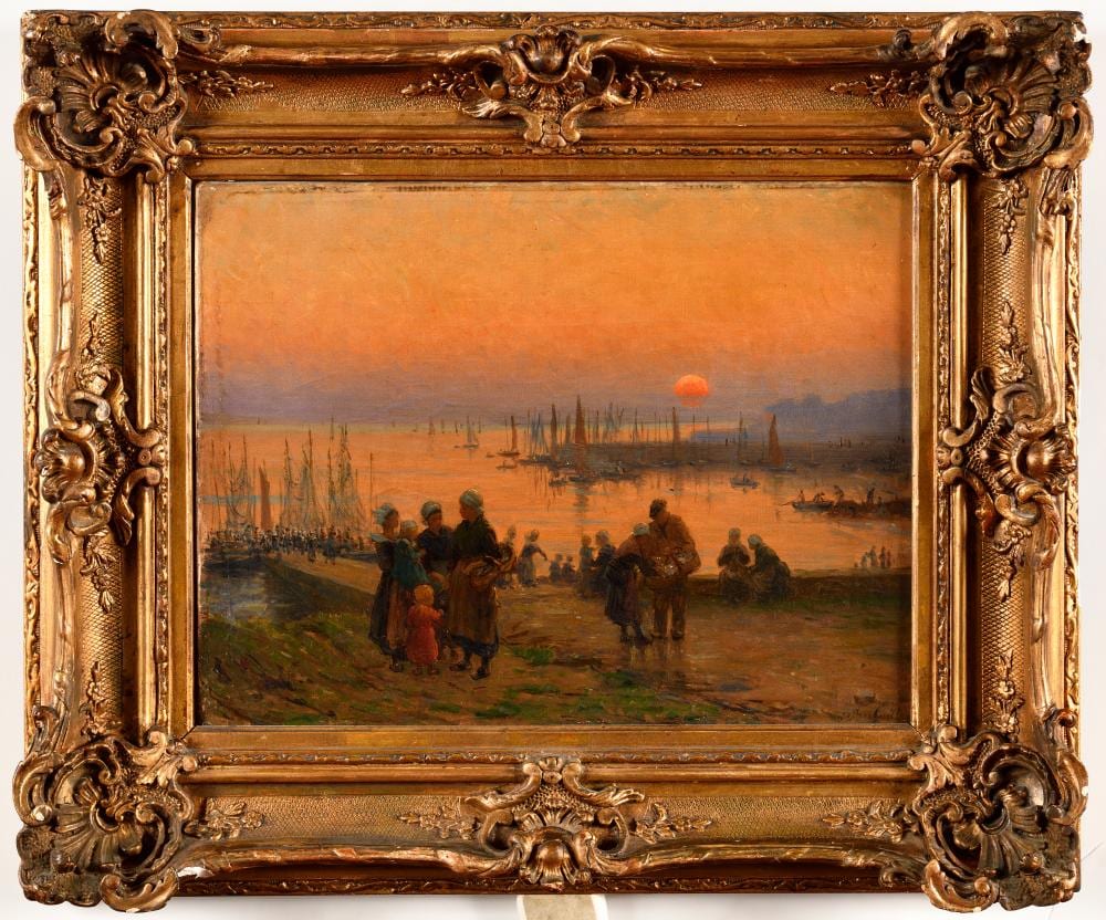 Alfred Guillou comparable auction result: alfred guillou 1844 1926 le port au coucher du soleil huile sur toile
