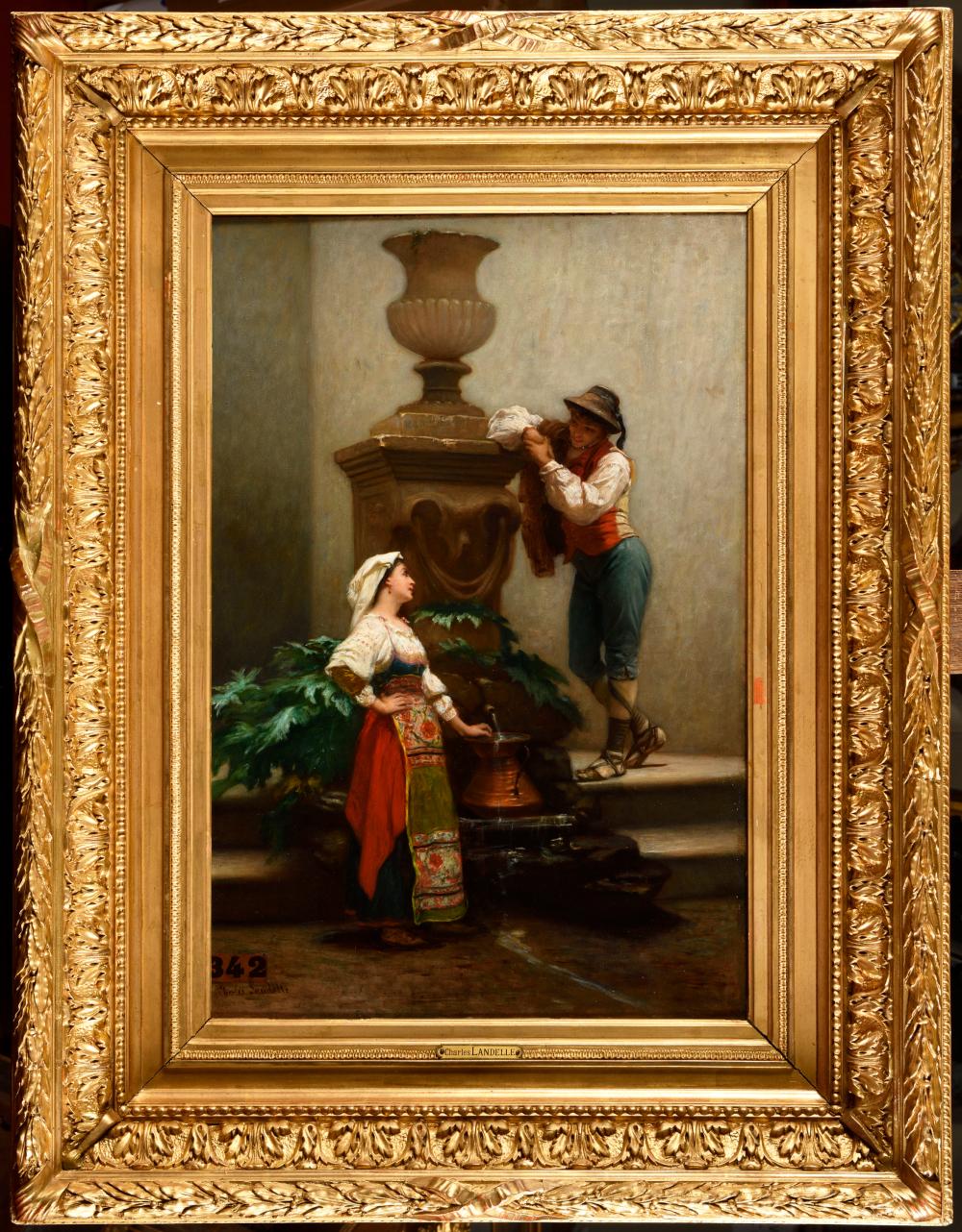 Charles Landelle comparable auction result: charles landelle 1821 1908 causerie la fontaine huile sur pannea
