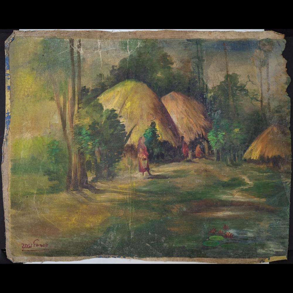 Signed Famous Indian Artist Ramkinkar Baij (1906-1980) Acrylic On Canvas Landscape Painting sold by RB Fine Arts, lot 105 — auction record photograph