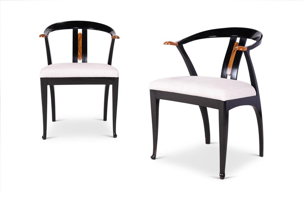 A PAIR OF EBONISED AND WALNUT ARMCHAIRS, BY GIORGETTI, ITALIAN, LATE 20TH CENTURY sold by Dreweatts 1759 Fine Sales, lot 103 — auction record photograph