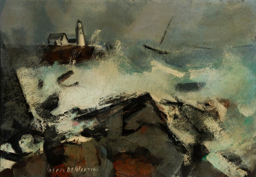 joseph de martini am 1896 1984 surf on rocks portland head light c 1940 1941 oil on board framed under glass · Barridoff Auctions · 2024-04-13 Joseph De Martini comparable auction result: joseph de martini am 1896 1984 surf on rocks portland head light c 1940 1941 oil on board framed under glass