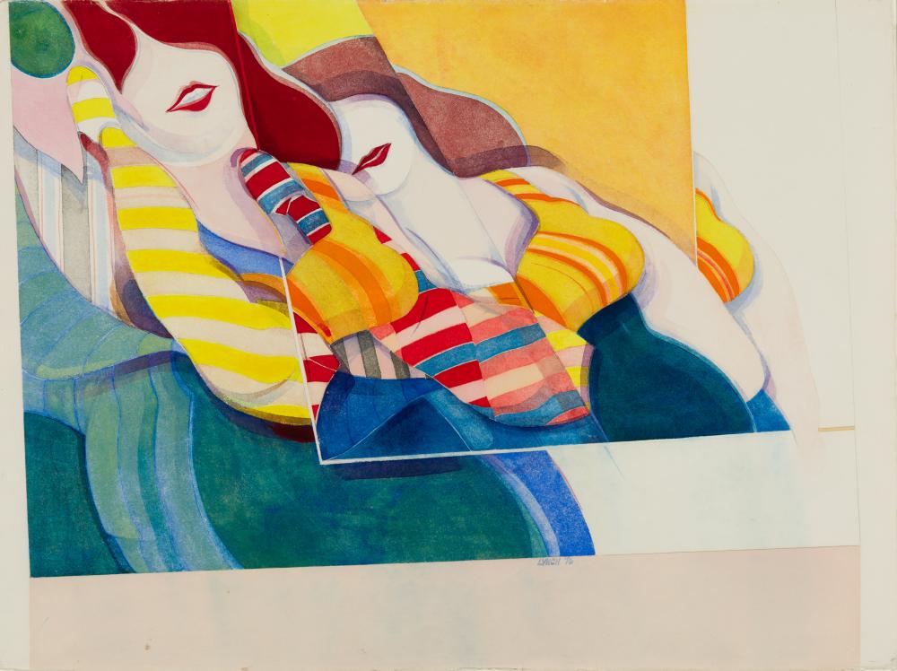 Frederick Lynch comparable auction result: frederick lynch am 1935 2016 two women 1976 watercolor on paper framed under glass