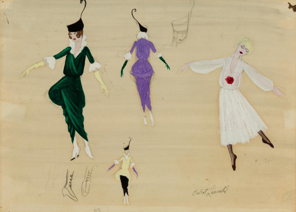 Osbert Lancaster comparable auction result: osbert lancaster br 1908 1986 four dresses 1952 gouache and pencil on paper framed under glass