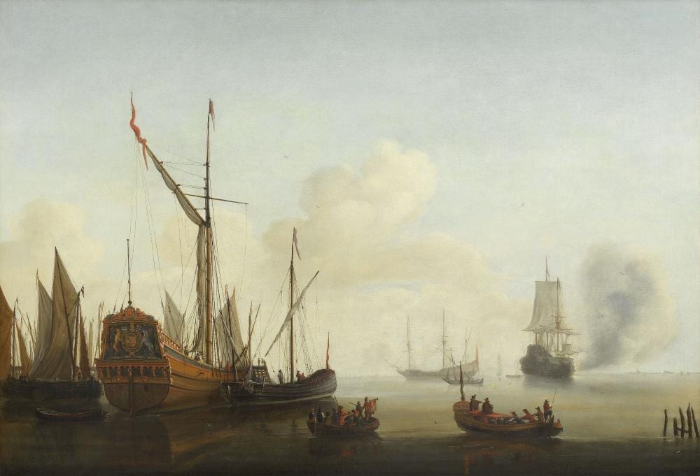 Justus Verwer comparable auction result: justus verwer amsterdam 1626 1689 shipping at anchor in an estuary
