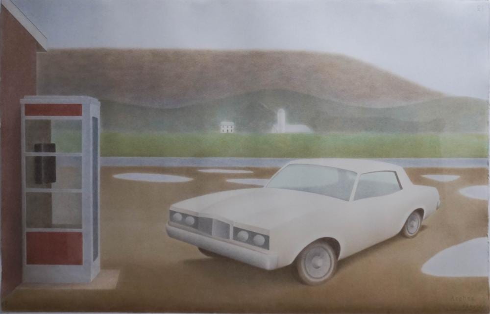 Kevin MacDonald comparable auction result: kevin macdonald american 1947 2006 white car and phone booth colored pencil on arches paper signed and dated 84 frame 30 1 2 x 45 in 77 5 x 114 3 cm
