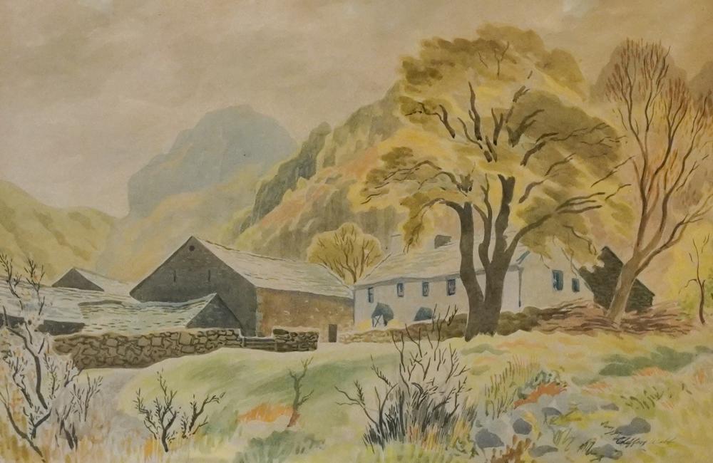 clifford webb british 1895 1972 farmhouse in a mountain landscape watercolor on paper frame 21 x 27 3 4 in 53 3 x 70 5 cm · Weschler's · 2024-04-02 Clifford Webb comparable auction result: clifford webb british 1895 1972 farmhouse in a mountain landscape watercolor on paper frame 21 x 27 3 4 in 53 3 x 70 5 cm