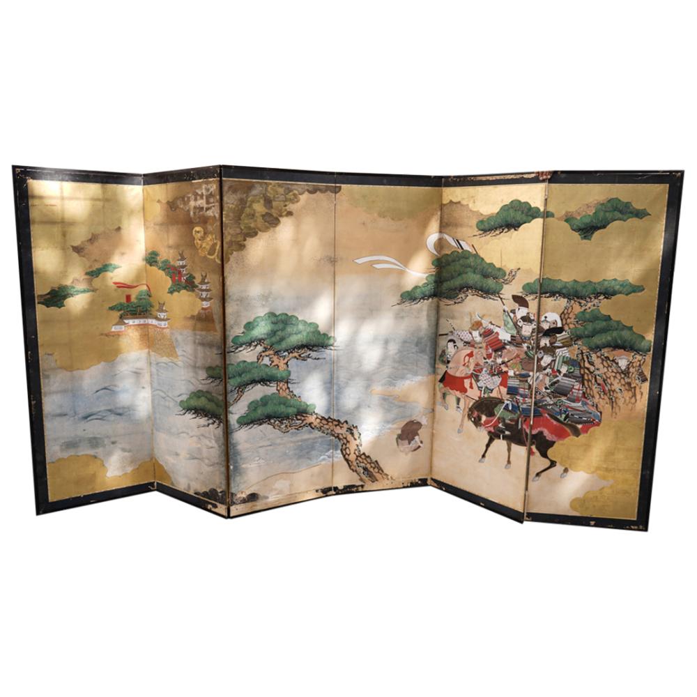 Antique Japanese Kano School Six Panel Byobu Screen sold by Akiba Galleries, lot 79 — auction record photograph