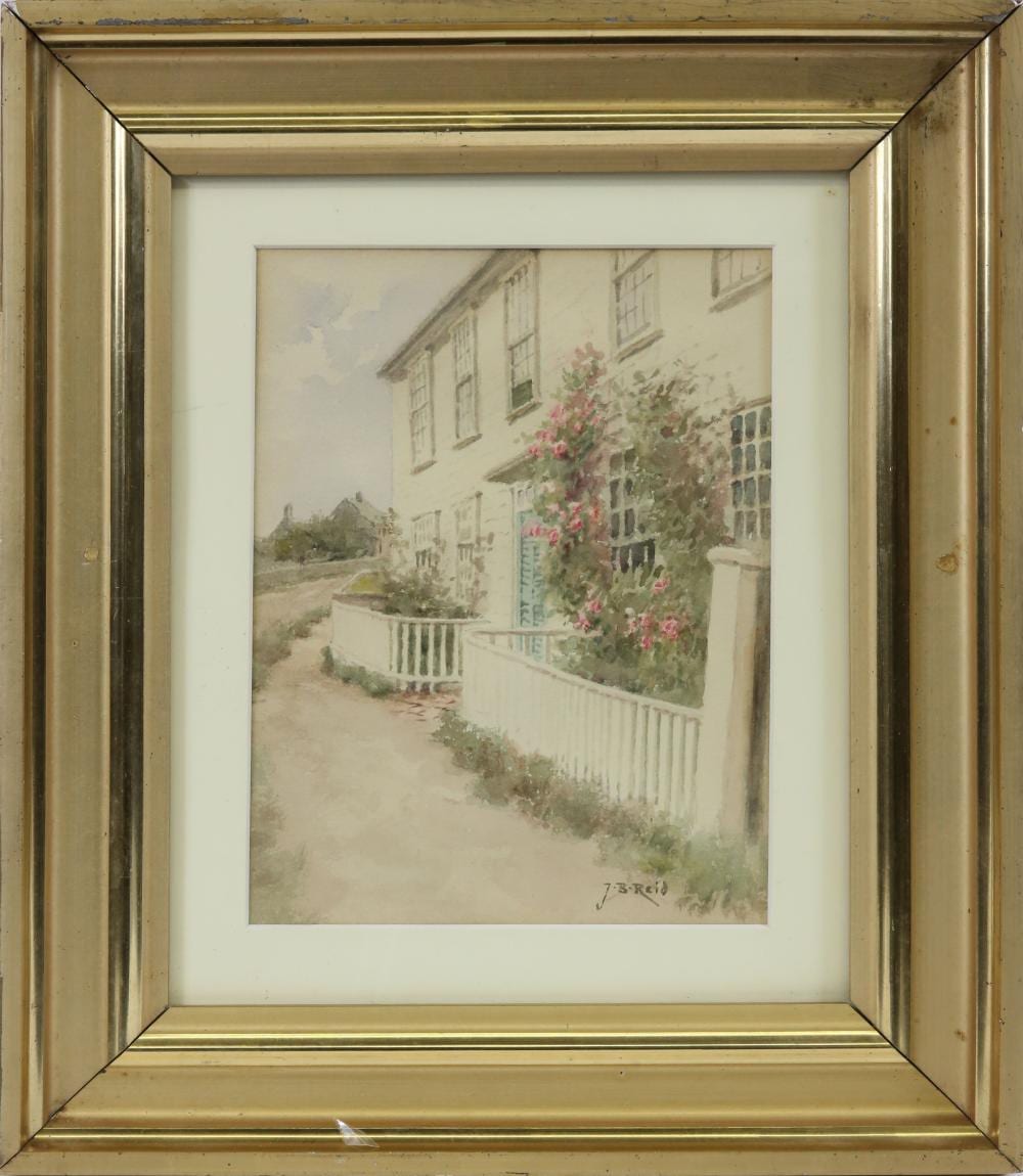 jane brewster reid watercolor on paper nantucket rose covered house · Rafael Osona Auctions · 2024-04-27 Jane Brewster Reid comparable auction result: jane brewster reid watercolor on paper nantucket rose covered house