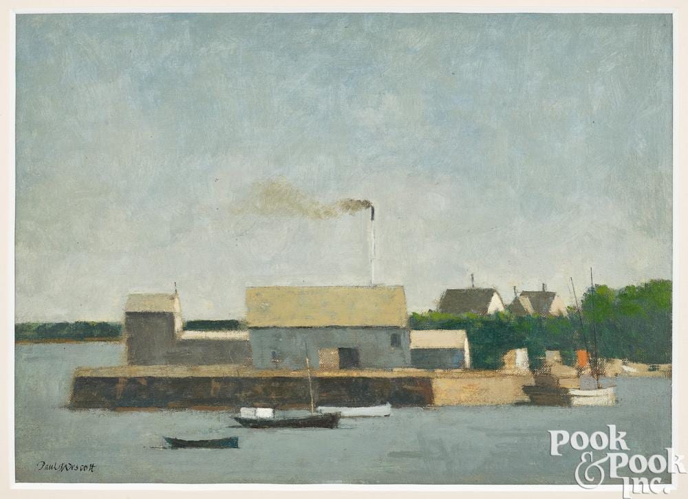 Paul Wescott comparable auction result: paul wescott oil on board harbor scene