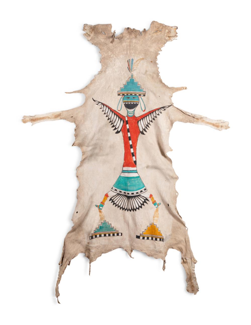 teddy weahkee zuni 1890 1965 painted antelope hide knifewing · Hindman · 2024-04-19 Teddy Weahkee comparable auction result: teddy weahkee zuni 1890 1965 painted antelope hide knifewing