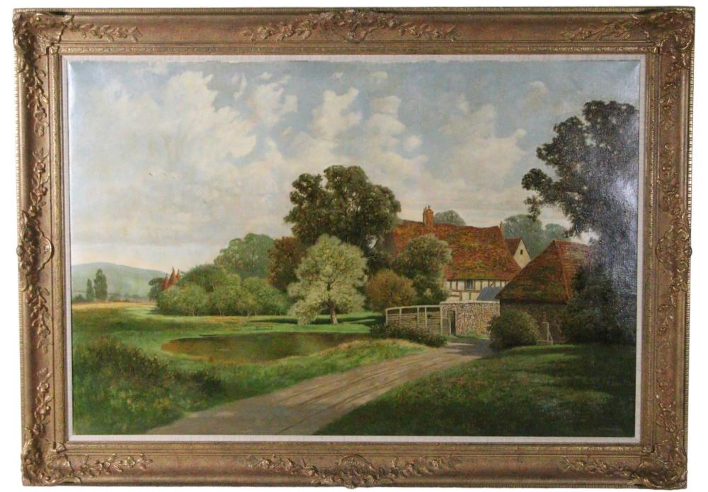 David Mead comparable auction result: david mead oil on canvas farm in kent