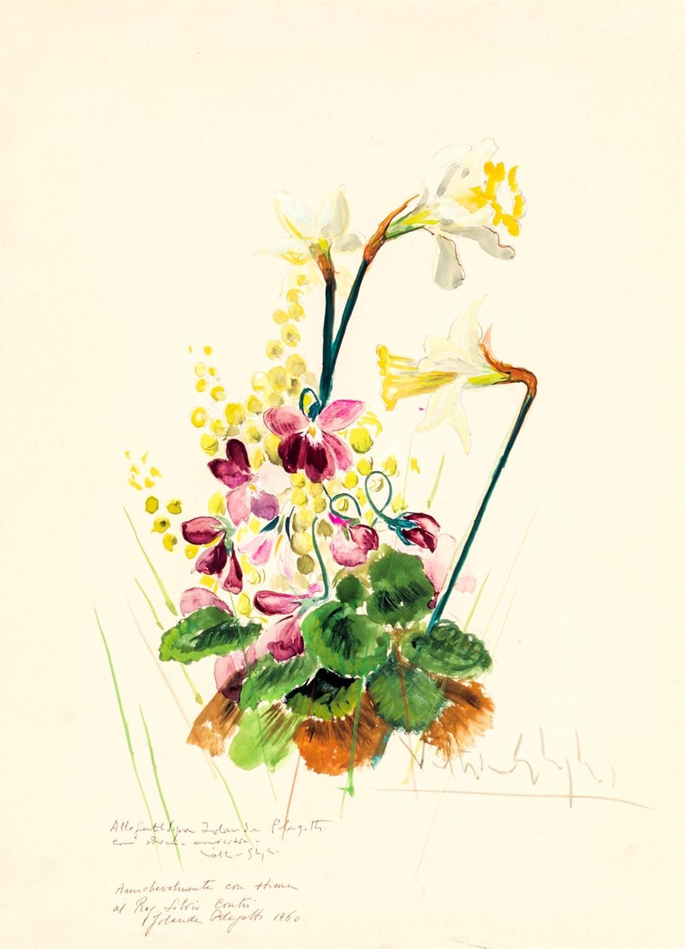 Paulo Ghiglia comparable auction result: paulo ghiglia florence 1905 rome 1979 bouquet of watercolor flowers on paper 440x320 mm in frame 58x47 cm signed ghiglia on the bottom right double dedication at the bottom