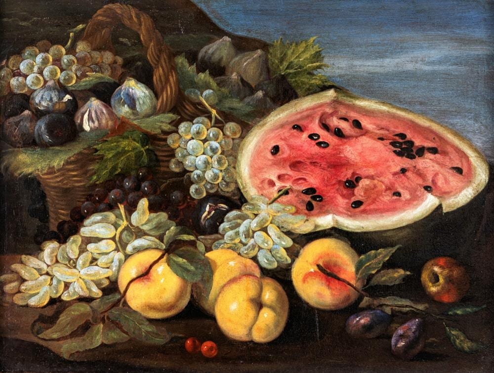 Giovanni Paolo Castelli comparable auction result: giovanni paolo castelli rome 1659 rome 1730 still life with watermelon oil on canvas 49x65 cm with frame 64x80 cm