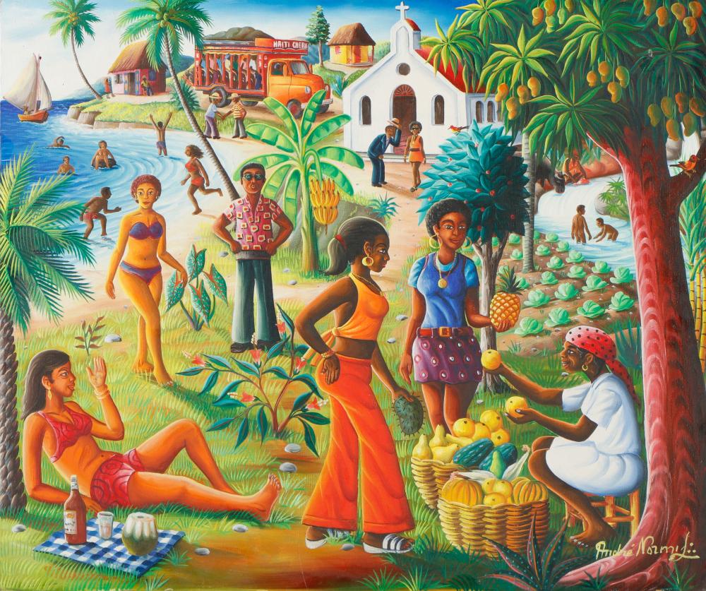 Andre Normil comparable auction result: andre normil haitian port au prince b 1934 summer landscape