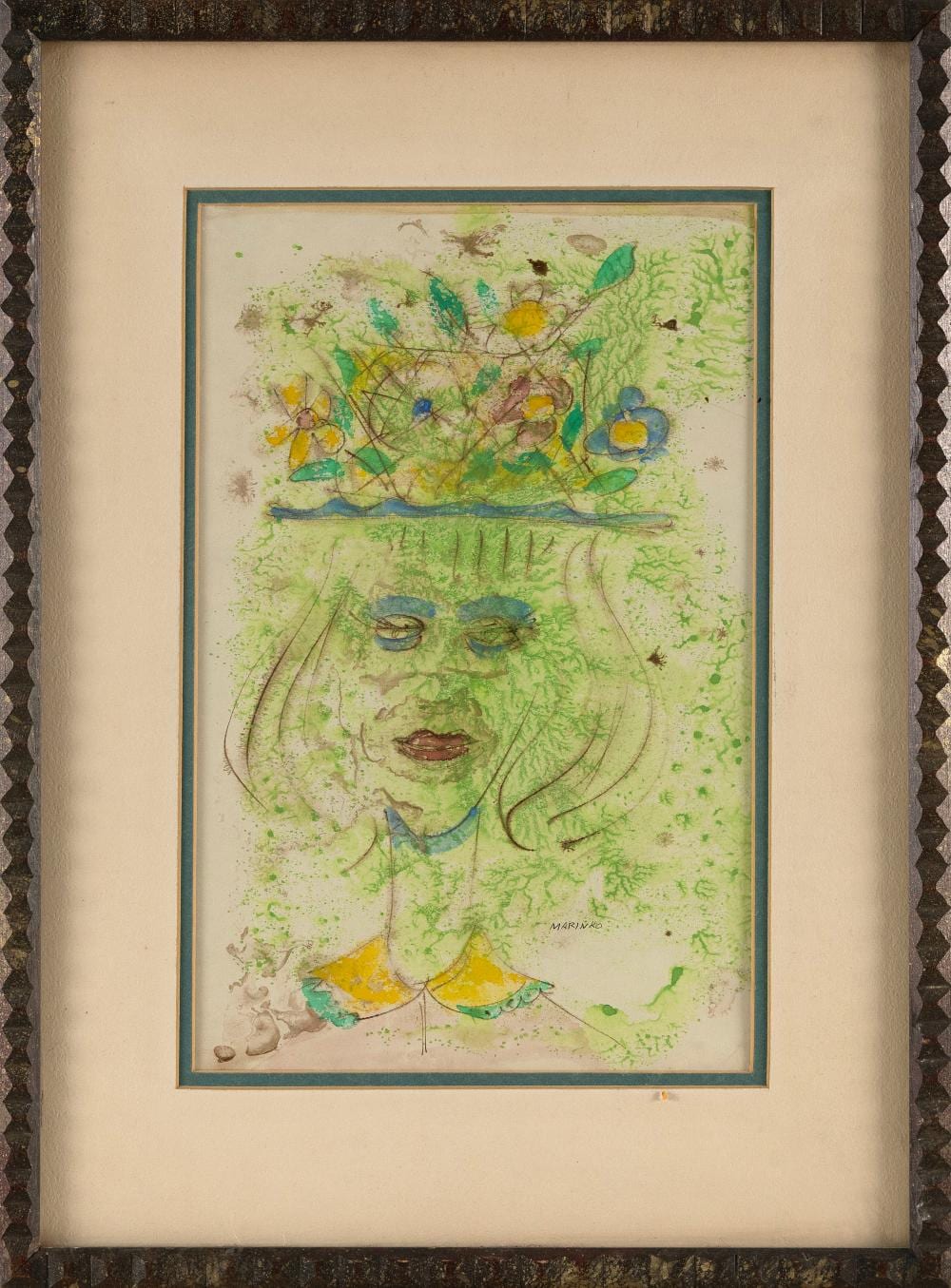 George J. Marinko comparable auction result: george j marinko connecticut new york 1908 1989 new bonnet mixed media on paper 14 25 x 9 sight framed 21 25 x 15 5