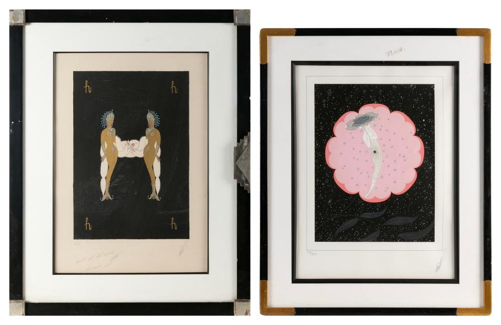 ROMAIN (ERTE) DE TIRTOFF (New York/Russian Federation/France, 1892-1990), Two silkscreen prints:, Approx. 21" x 14.5" sight. Framed to approx. 29" x 22". sold by Eldred's, lot 1617 — auction record photograph