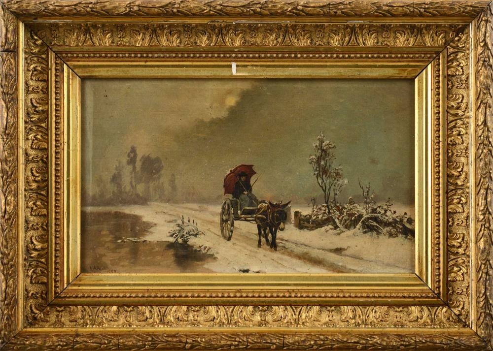 Antonio Varni comparable auction result: antonio varni paesaggio innevato con figura in calesse 1887