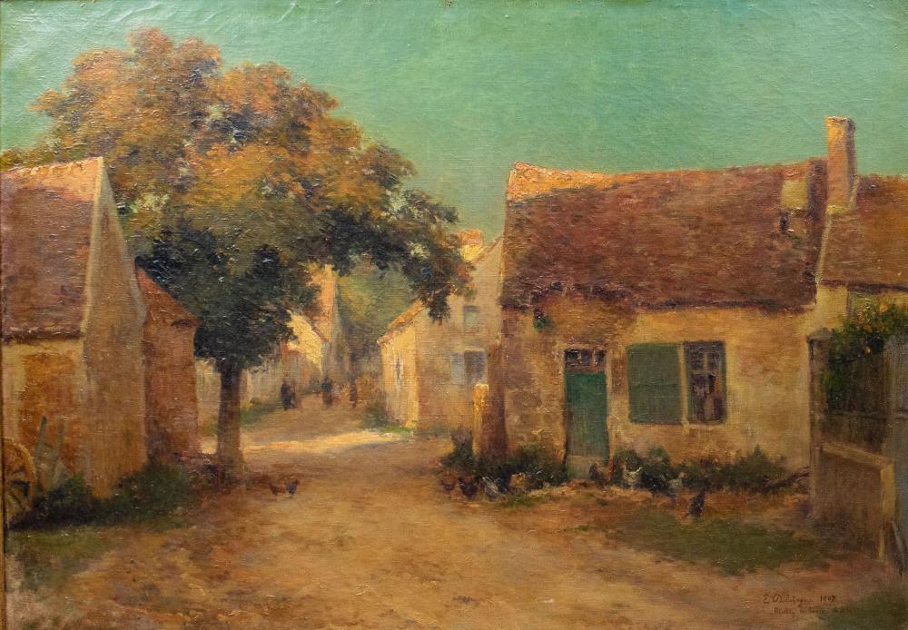 Eugène Delahogue comparable auction result: eug ne jules delahogue 1867 1934 country road with houses oil on canvas signed and dated 1908