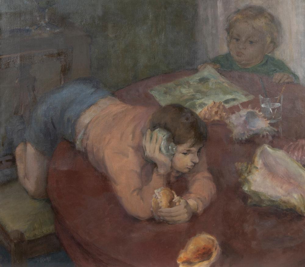 Georges Rogy comparable auction result: georges rogy 1897 1981 oil on canvas children listen to the surf in shells signed